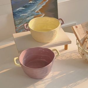 Bol à soupe en céramique à double oreille, style crème, grande capacité, pour usage domestique - Product Image 4