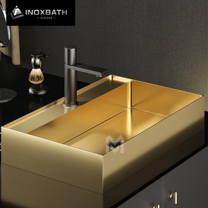 Lavabo de Baño Rectangular de Acero Inoxidable 304 con Superficie de Acero Inoxidable, Lavabo de Sobremesa con un Solo Orificio - Product Image 1