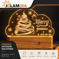 Lampe de table LED à motif personnalisé en acrylique, activée par le mouvement, du crépuscule à l'aube, blanc chaud, base en bois, décoration d'intérieur
