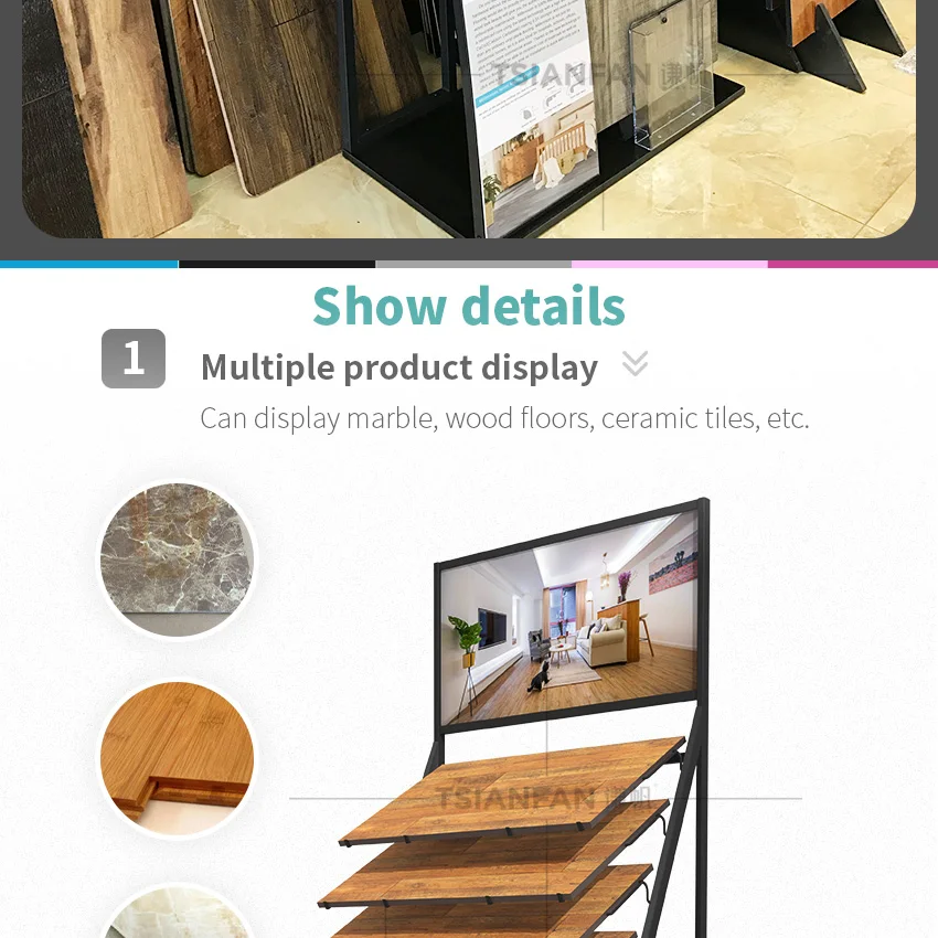 Wholesale Custom Metal Hardwood Parquet Sample Display Rack Oak Deck Laminate Wooden Tile Displays Flooring Wood Racks Stand