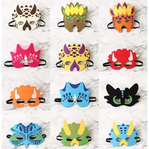 Masques en feutre de dinosaure pour masques de fête pour enfants Fournitures de mascarade d'anniversaire Décorations Masques d'Halloween
