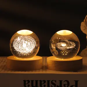 3D Solar System Crystal Engraving Ball With Colors Changing LED Night Light Table Lamp For Home Decoration