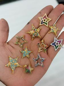 Colgante CZ Sunburst al por mayor, tono oro y plata, dijes de estrella de ocho puntas para la fabricación de joyas y collares - Product Image 5