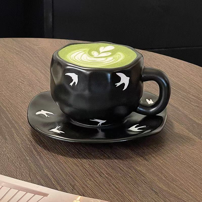 Tazza e Piattino Black White Swallow
