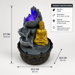 Fuente de Agua Decorativa con Figura de Buda, de Poliresina, con Forma de Loto, Bomba <span class=keywords><strong>Sumergible</strong></span> Integrada y Luz LED que Cambia de Color - Product Image 4