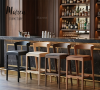 Chaise de comptoir en bois de luxe moderne, chaise haute de bar rembourrée en tissu pour hôtel, restaurant, bar, bureau