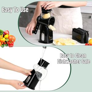 Hachoir multifonctionnel pour légumes, mandoline, trancheuse, râpe à fromage rotative manuelle en acier inoxydable avec poignée, déchiqueteuse de légumes - Product Image 3