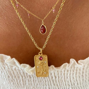 Milskye bijoux romantiques fins en <span class=keywords><strong>argent</strong></span> 925 <span class=keywords><strong>collier</strong></span> gravé rectangle géométrique en or 18 carats avec médaille et fleur pour les amoureux - Product Image 2