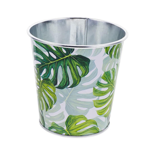 Metal Leaf <b>Printed</b> Round Bucket Planters for Gardening Versatile Plant Pots Stackable and Durable Material Galvanized Iron - Product Image 1