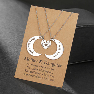 Collar para madre e hija, colgante de corazón y luna, cadena plateada, regalo para mamá e hija, conjunto de joyería a juego - Product Image 1
