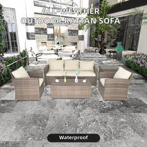 Conjunto de Muebles de Jardín de Mimbre para Exteriores, Sofá de Patio con Cojines, Muebles de Patio Impermeables para Patio de Villa - Product Image 2