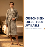 Robe personnalisée avec logo, col châle, en flanelle de polyester gris, super douce, agréable pour la peau, pour un usage quotidien et comme cadeau pour femmes