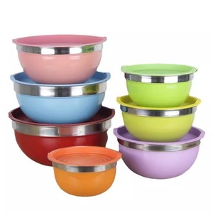 Stainless Steel Salad Bowl Set With Lid Colored <b>Silicone</b> Base Non Slip <b>Baking</b> Cooking Dough Mixing Bowl For Kitchen Use - Product Image 2