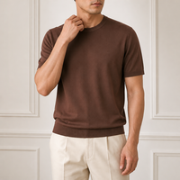 Pull en tricot personnalisé pour homme, col rond, manches courtes, mélange de laine, lavable en machine, fabrication OEM ODM, marque privée