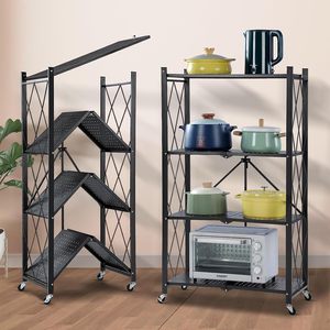 Floor-<b>standing</b> Multi-layer Installation-<b>free</b> Stainless Steel Corrosion Protected <b>Kitchen</b> Folding Shelf Wheels Shelf Rack - Product Image 3