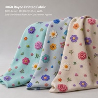 Tissu imprimé en rayonne 3068, 147 cm, 110 g/m², aspect broderie crochet, imprimé floral, tissu viscose pour robe printemps-été