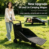 Chariot de camping pliable et inclinable, capacité de charge de 150 kg, tissu Oxford 600D, cadre en acier renforcé, pour pique-nique, shopping en plein air
