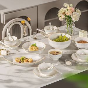 Customized Professional White Porcelain Classic Nordic Dinnerware Sets-Oven <b>Freezer</b> Safe Portable Eco-Friendly Tableware - Product Image 1
