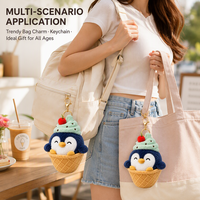 Porte-clés en peluche pingouin personnalisé OEM ODM, design cornet de glace, étiquette personnalisée, boîte pour cadeaux promotionnels de marque