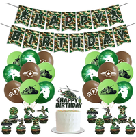 Perlengkapan Pesta Ulang Tahun Tentara Kamuflase Spanduk Selamat Ulang Tahun Bendera Garland Senjata Tentara Hiasan Kue Cupcake Balon Cetak