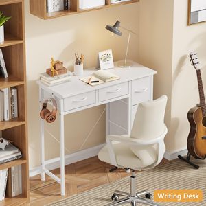 Petit <span class=keywords><strong>bureau</strong></span> d'ordinateur avec 5 tiroirs en tissu, <span class=keywords><strong>bureau</strong></span> simple pour PC, idéal pour les petits espaces, table d'étude pour enfants, filles, adolescents, table de maquillage - Product Image 1