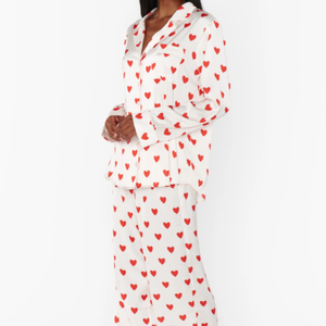 Ensemble de pyjama en satin pour femme, style populaire 2026, imprimé cœurs, vêtements de nuit et de détente luxueux et soyeux à manches longues - Product Image 4