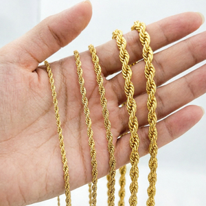 Cadena de Cuerda Trenzada Chapada en Oro PVD de 5mm, 4mm, 3mm, Joyería para Hombre y Mujer, Sin Deslustre, Collar de Acero Inoxidable Chapado en Oro de 18k, Venta al por Mayor - Product Image 3