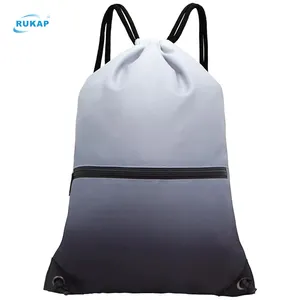Custom Logo Waterproof Nylon Polyester 210D Promotion Gym Drawstring backpacks draw string Black Sports Nylon Bags Pocket Logo