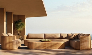 Juego de sofás de jardín <span class=keywords><strong>BYRON</strong></span> Premium Teak, muebles de exterior de lujo, sofá seccional en L grande de madera de teca para Patio y jardín - Product Image 4