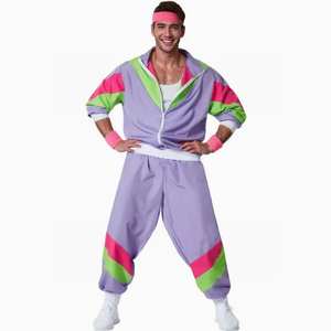 Pakaian klasik 80s gaya dua potong jaket ritsleting lengan panjang dan celana untuk gaun dansa atau kostum olahraga Retro Pria 80s - Product Image 4