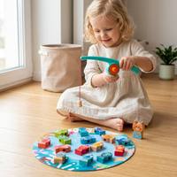 Juguete de Pesca de Madera 2 en 1, Juego de Apilamiento de Peces, Juego de Contar Números, Juego de Coordinación Mano-Ojo Montessori para Niños Pequeños, Niños y Niñas