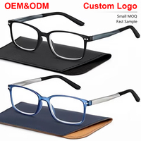 Gafas de lectura con filtro de luz azul, montura azul elegante, patillas plateadas, lentes AC, logotipo personalizado, venta al por mayor, fabricante óptico