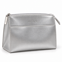 Pochette de maquillage trapézoïdale en cuir PU argenté métallisé, résistante aux éclaboussures, pour voyage, cadeau, logo personnalisé en relief, fabrication en usine