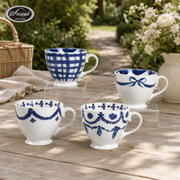 Ensemble de tasses à café en céramique SWT Classic Flower, soucoupe à pétales bouffants, tasse à thé, passe au lave-vaisselle, cadeau adorable, maison, bureau, café