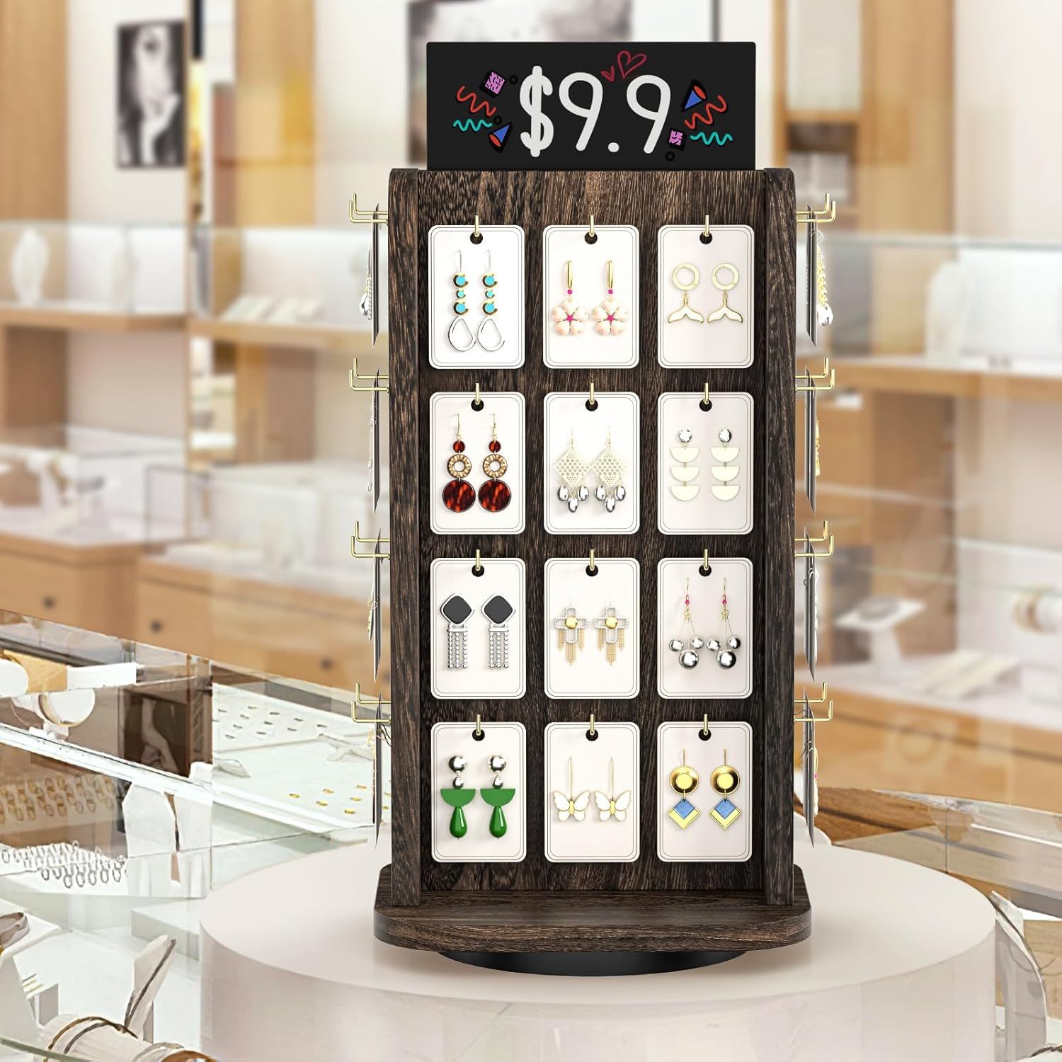 Apache Custom Wood Rotating Jewelry Display Stand Earring Display Rack for Jewelry Store — view 4