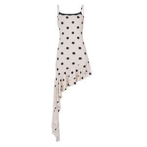 Vestido midi con estampado de lunares para mujer, con ribete de encaje, dobladillo asimétrico, sin mangas, informal, para vacaciones, vestido de verano - Product Image 6