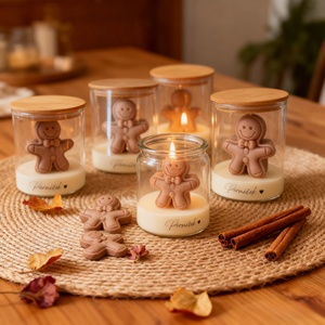 เทียนหอมรูปมนุษย์ขนมปังขิงสำหรับตกแต่งบ้านในเทศกาลคริสต์มาสวันหยุดฤดูหนาวเทียนไขถั่วเหลืองน่ารักพร้อมฝาไม้ไผ่ - Product Image 6