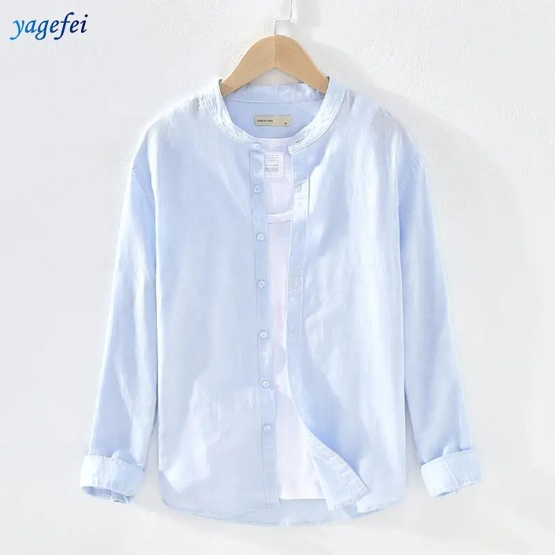 Best price wholesale comfortable and breathable solid color long sleeve linen shirt for men