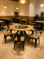 Vente en gros Grande table ronde en bois moderne et nordique américaine 6 places Meubles de salle à manger d'hôtel
