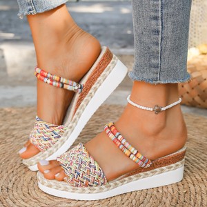 Nuove Ciabatte Colorate in Corda di Canapa Intrecciata con Suola Spessa Indossabili in Due Modi per Donne, Sandali con Zeppa a Punta Aperta per Taglie Grandi - Product Image 3