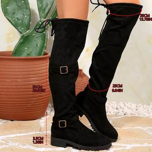 Nouvelles bottes mode automne-hiver 2026 pour femme, grande taille, montantes à boucle, en daim froncé et talon épais - Product Image 3