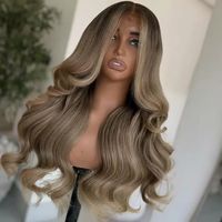 Perruque en cheveux humains ondulés Ombré Brun Blond avec mèches, Perruque frontale en dentelle HD transparente, Stock en gros pour salons de coiffure