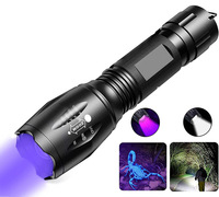 Nouvelle Arrivée Lampe Torche LED Double Lumière Violet et Blanc, Torche Ultraviolette Zoomable, Lampe de Détection, Torche UV 2 en 1 395nm
