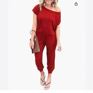 Combinaison pour femme à épaules dénudées, manches courtes et poches, tendance <span class=keywords><strong>printemps</strong></span>-été - Product Image 4