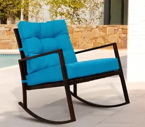 Soggiorno moderno comodo divano da lettura accogliente Lounge Rocker sedia a dondolo in Rattan intrecciato a mano in acciaio