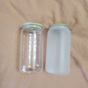 Hotsale 2023 16oz clear Frosted Sublimation Glass Can with Bamboo Lids and Plastic Straws <strong>Customize</strong> Support - Product Image 1