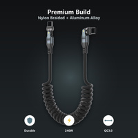 Câble de charge rapide USB-C 5A 240W à double rotation à 540 degrés, en nylon tressé, transfert de données 480 Mbit/s, câble Type-C rétractable