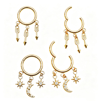Anneau de nez en titane F136 plaqué or, motif cœur, lune, étoile, flèche, zircon, anneau de piercing, boucle d'oreille, clou de cartilage, piercing unisexe pour mariage
