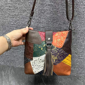 Borsa moderna da donna in vera pelle colorata con motivo geometrico Patchwork con cerniera per borse <span class=keywords><strong>Messenger</strong></span> Vintage alla moda - Product Image 2