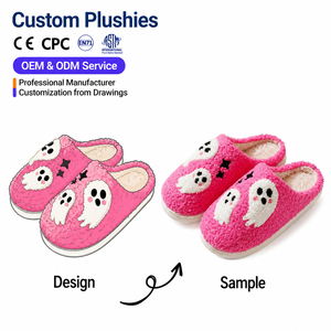 Scarpe in cotone invernali morbide e calde per casa e hotel, con fantasia rosa, motivo teschio di strega, pipistrello, ragnatela, zucca, a tema Halloween, per uomo e donna - Product Image 1